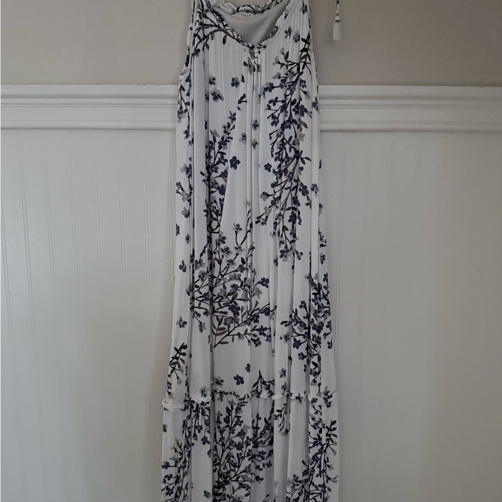 White and Blue Floral Maxi Dress